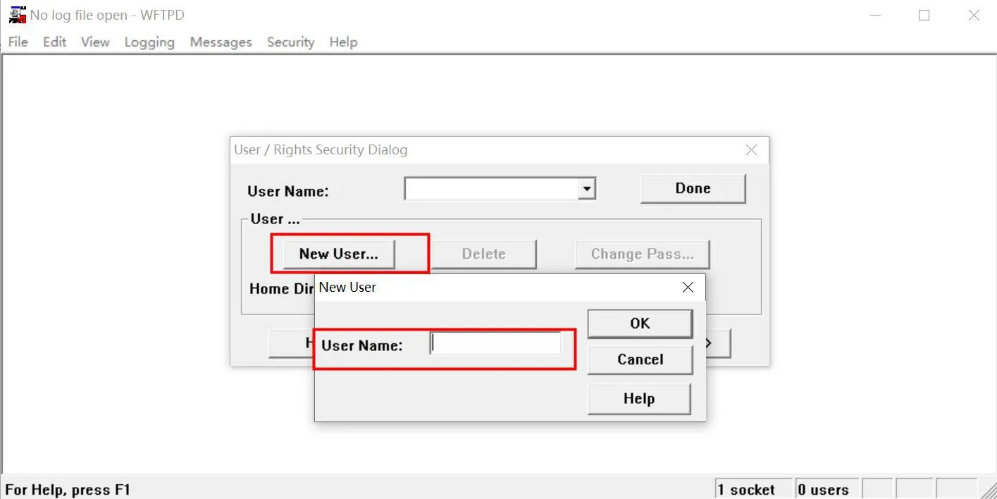 Create a username and password for FTP server access