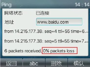 话机显示丢包测试结果