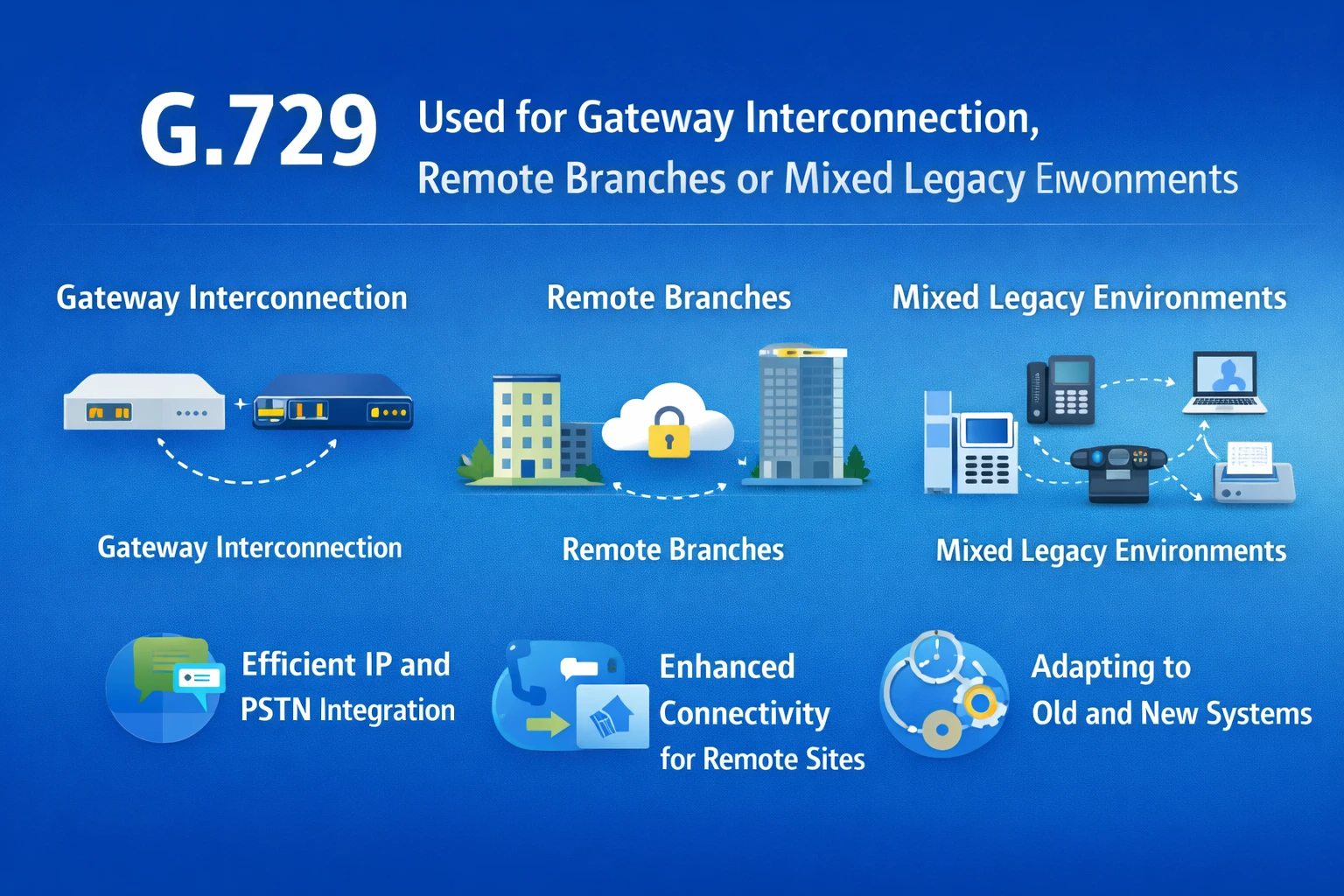 G.729 编解码器用于 SIP 网关、IP PBX 系统、会话边界控制器以及企业通信网络中的远程办公室语音应用