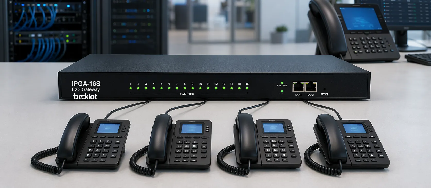 连接模拟电话机与IP PBX平台的IPGA-16S FXS网关