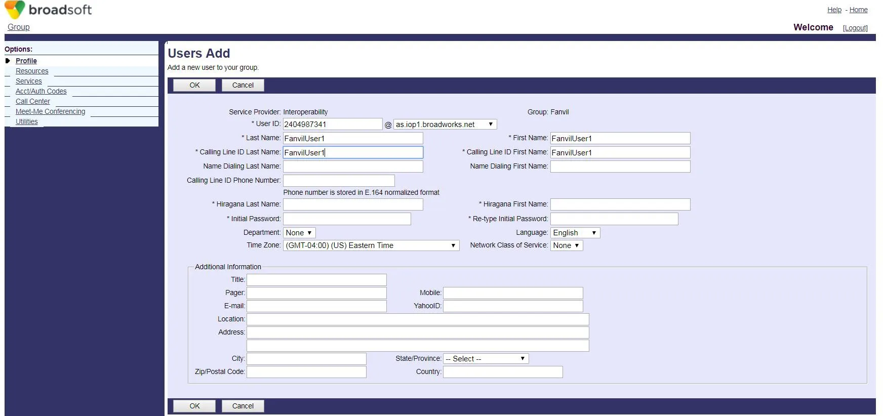Add New BroadWorks Account