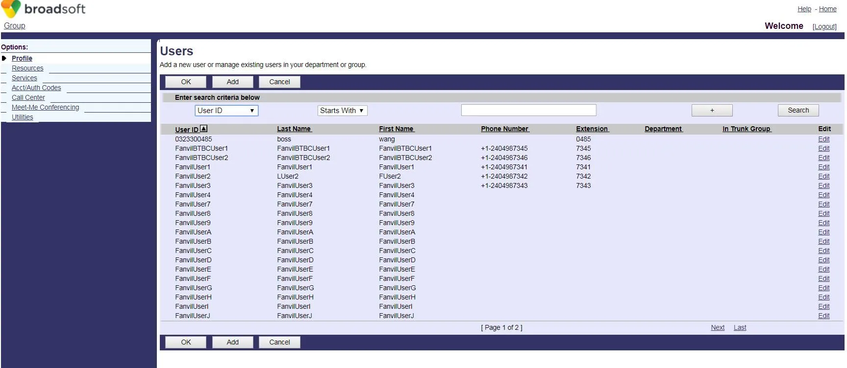 BroadWorks用户列表