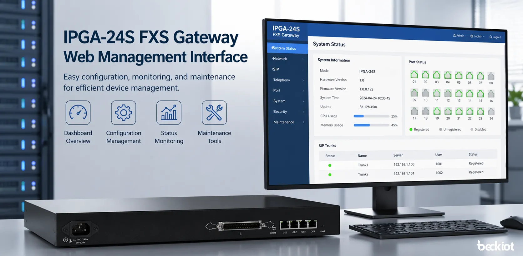 用于配置与维护的IPGA-24S FXS网关网页管理界面