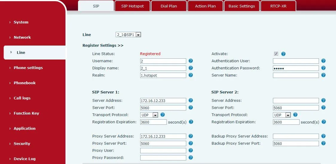 Connected SIP Hotspot Devices List