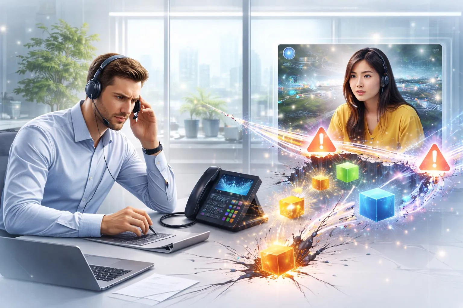 RTP 语音流分析，显示 VoIP 通话中因数据包丢失造成的序列缺口、抖动和音频质量下降