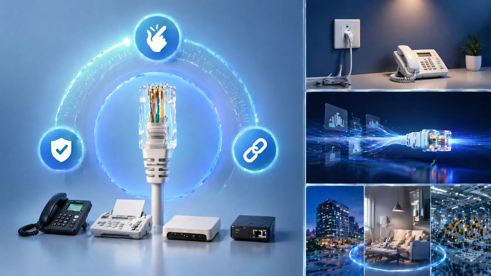 混合通信系统中连接到语音网关的 RJ11 模拟电话接口