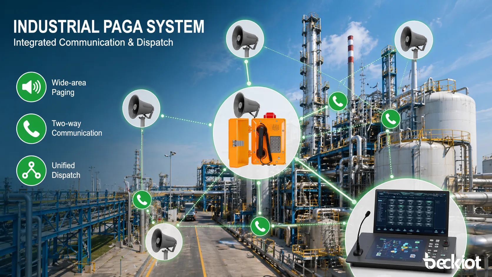 工业 PAGA 系统覆盖厂区并集成扬声器、电话和调度