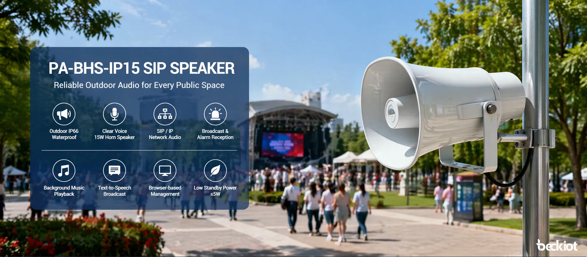 PA-BHS-IP15 SIP号角音箱用于公共场馆的户外通知、告警与背景音乐播放