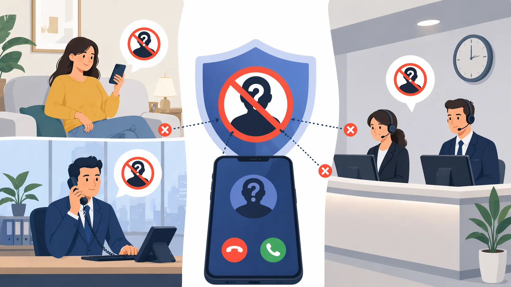 办公室桌面电话使用匿名呼叫拒绝功能防止私人号码来电打扰员工