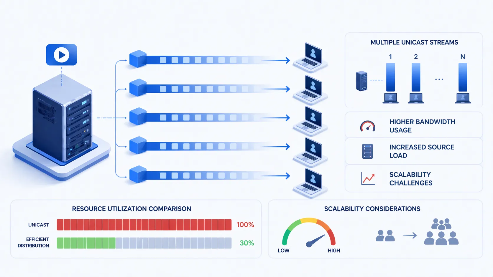 单播扩展示例：一个源向许多接收者发送多个独立的数据流