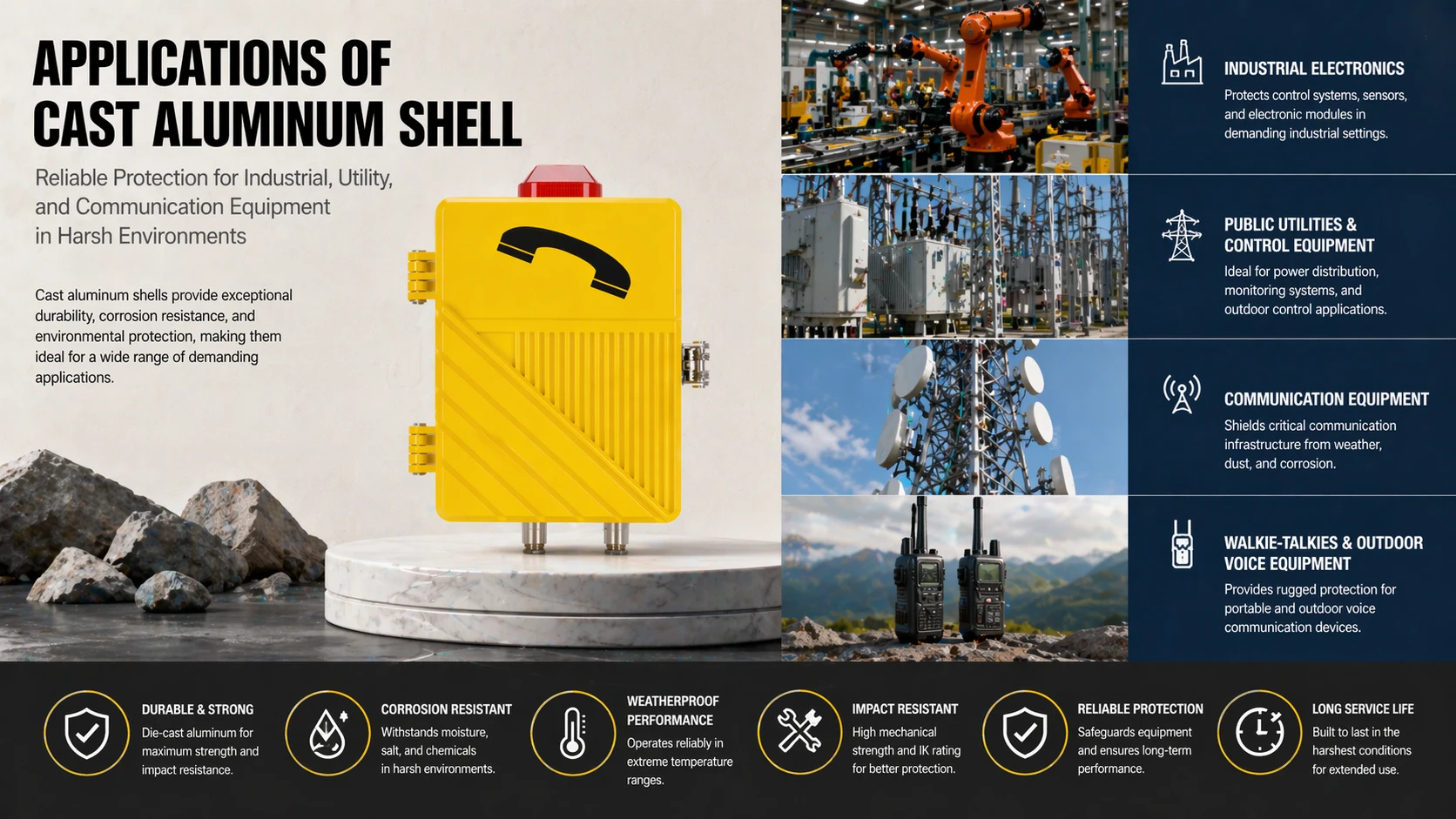 应用于工业电子、户外对讲及恶劣环境通信设备的铸铝外壳