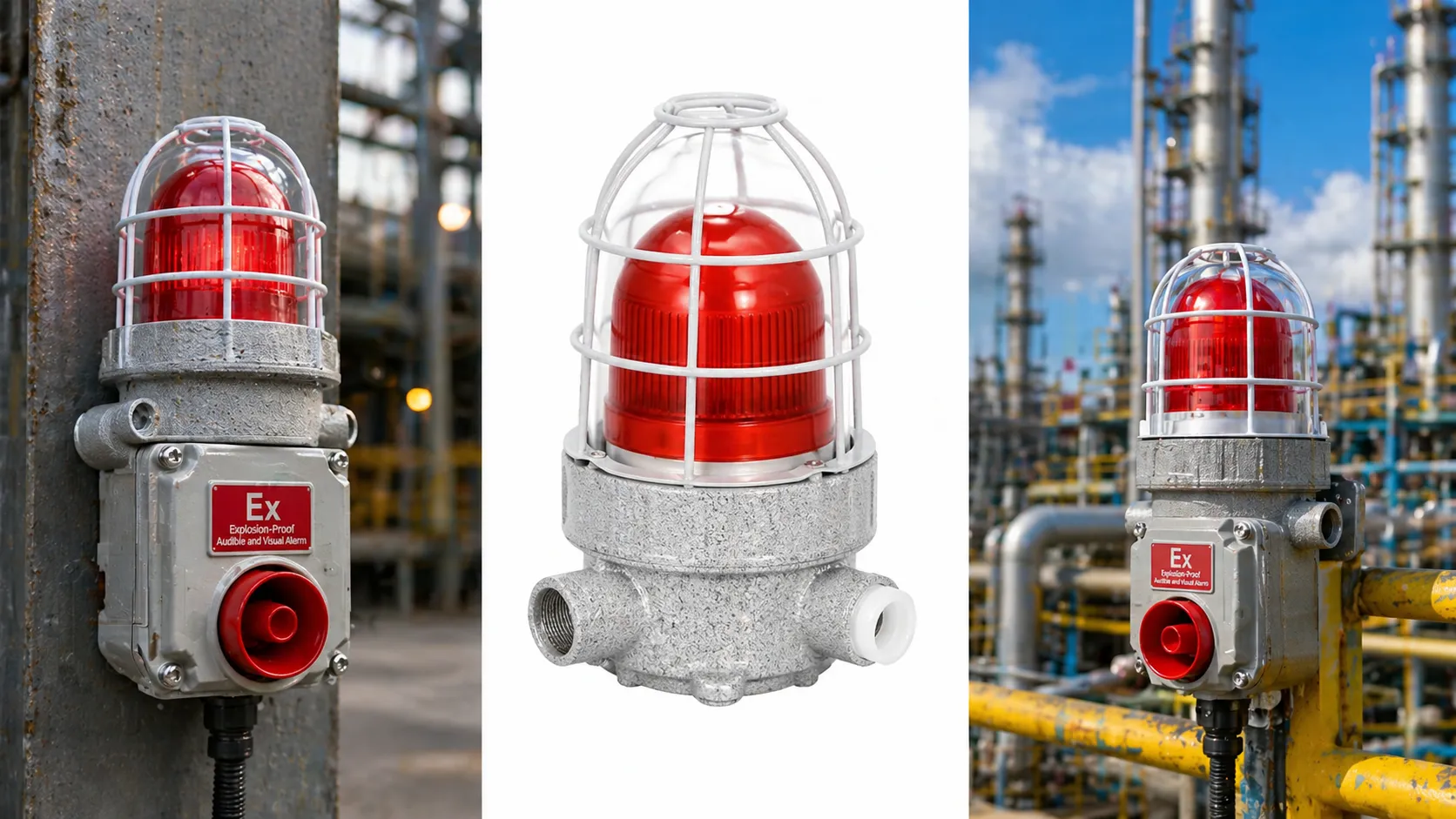 具备AC220V DC24V AC36V电压选项的防爆声光报警器，适用于工业控制系统