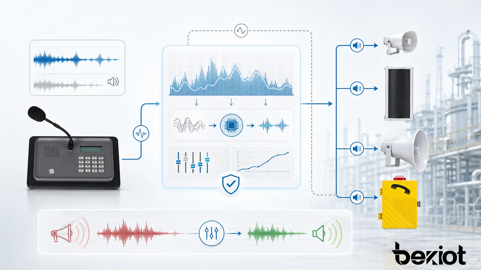 啸叫抑制功能展示自动反馈检测、自适应滤波、增益控制和清晰语音保持