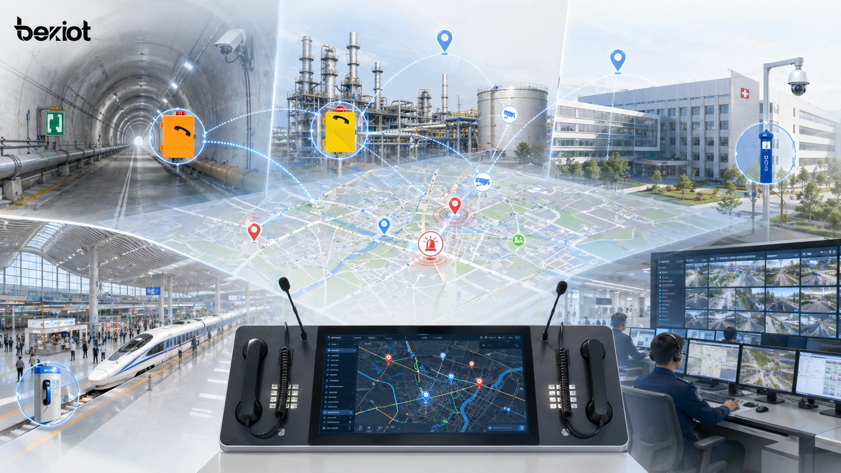 基于地图的调度应用于隧道、工业现场、校园、医院、交通枢纽和公共安全控制室