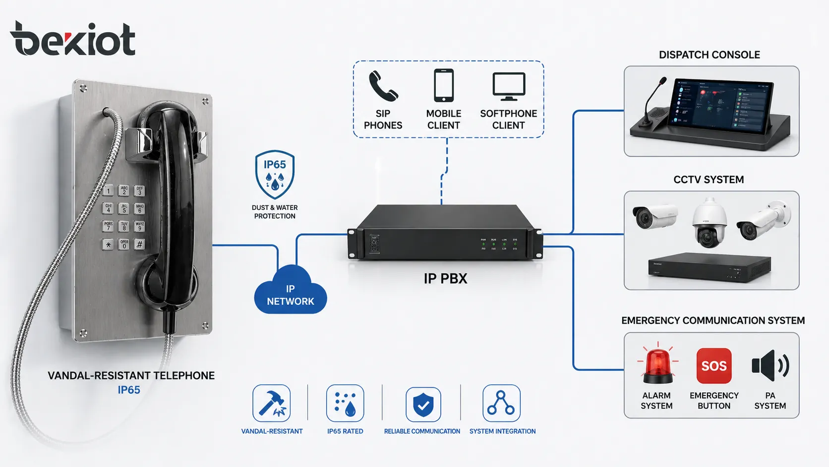 BT22 防破坏电话连接 IP PBX 调度台 CCTV 和应急通信系统架构