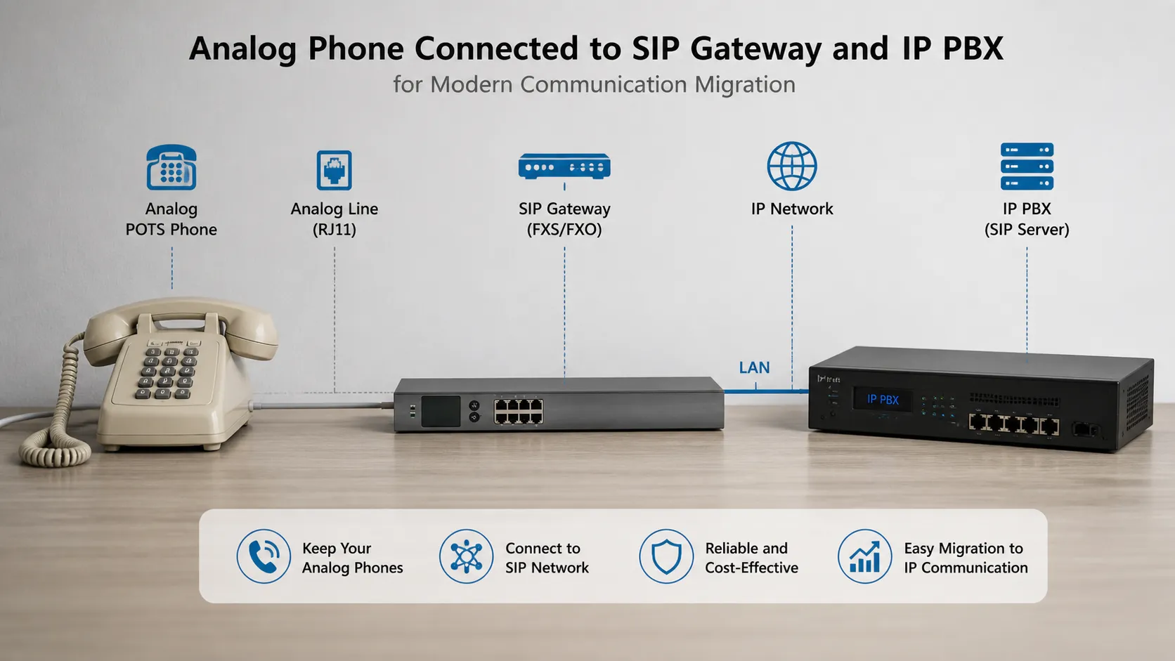 模拟 POTS 电话连接到 SIP 网关和 IP PBX 以实现现代通信迁移