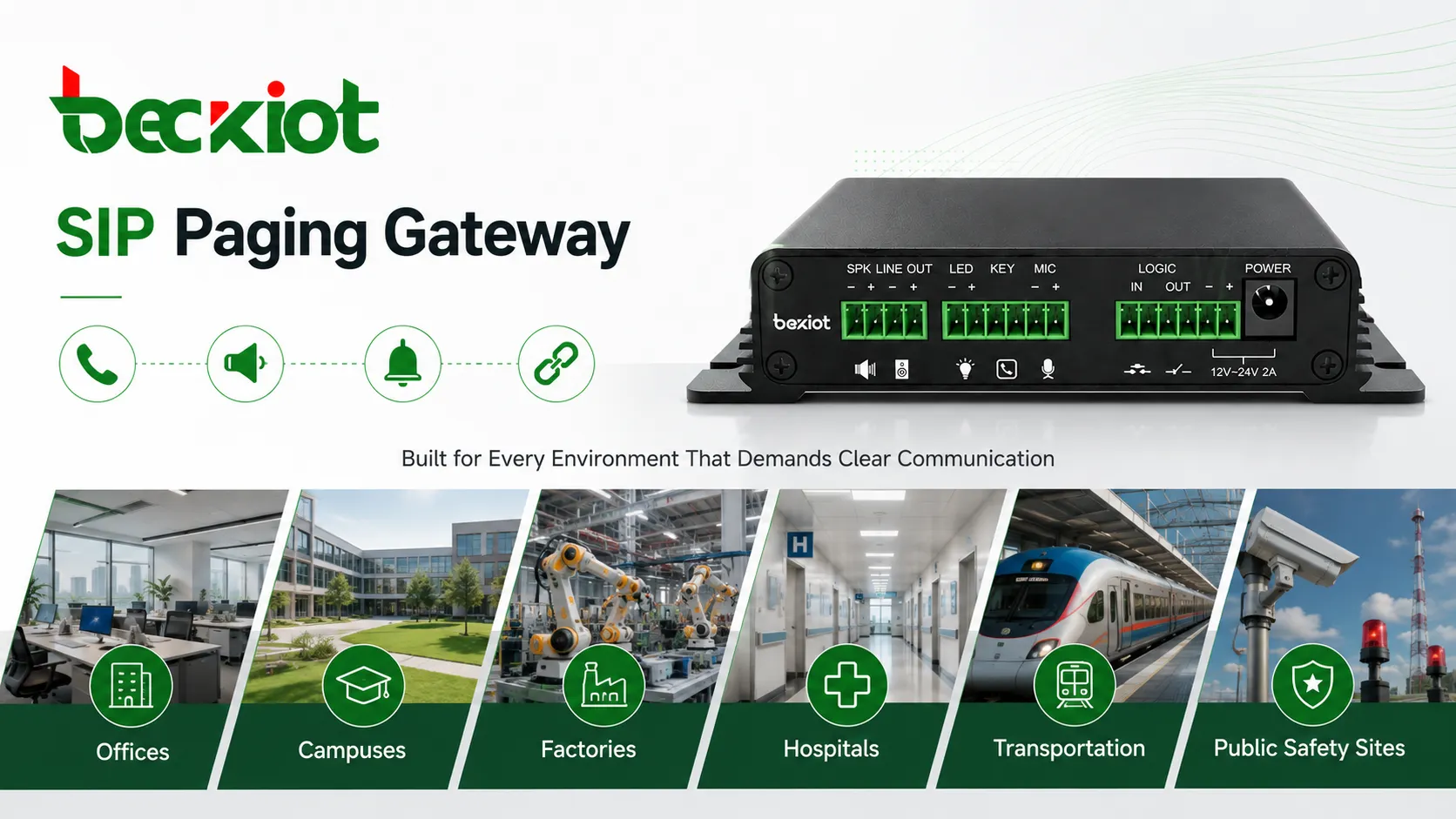 SIP Paging Gateway 应用于办公楼、园区、工厂、医院、交通和公共安全场所