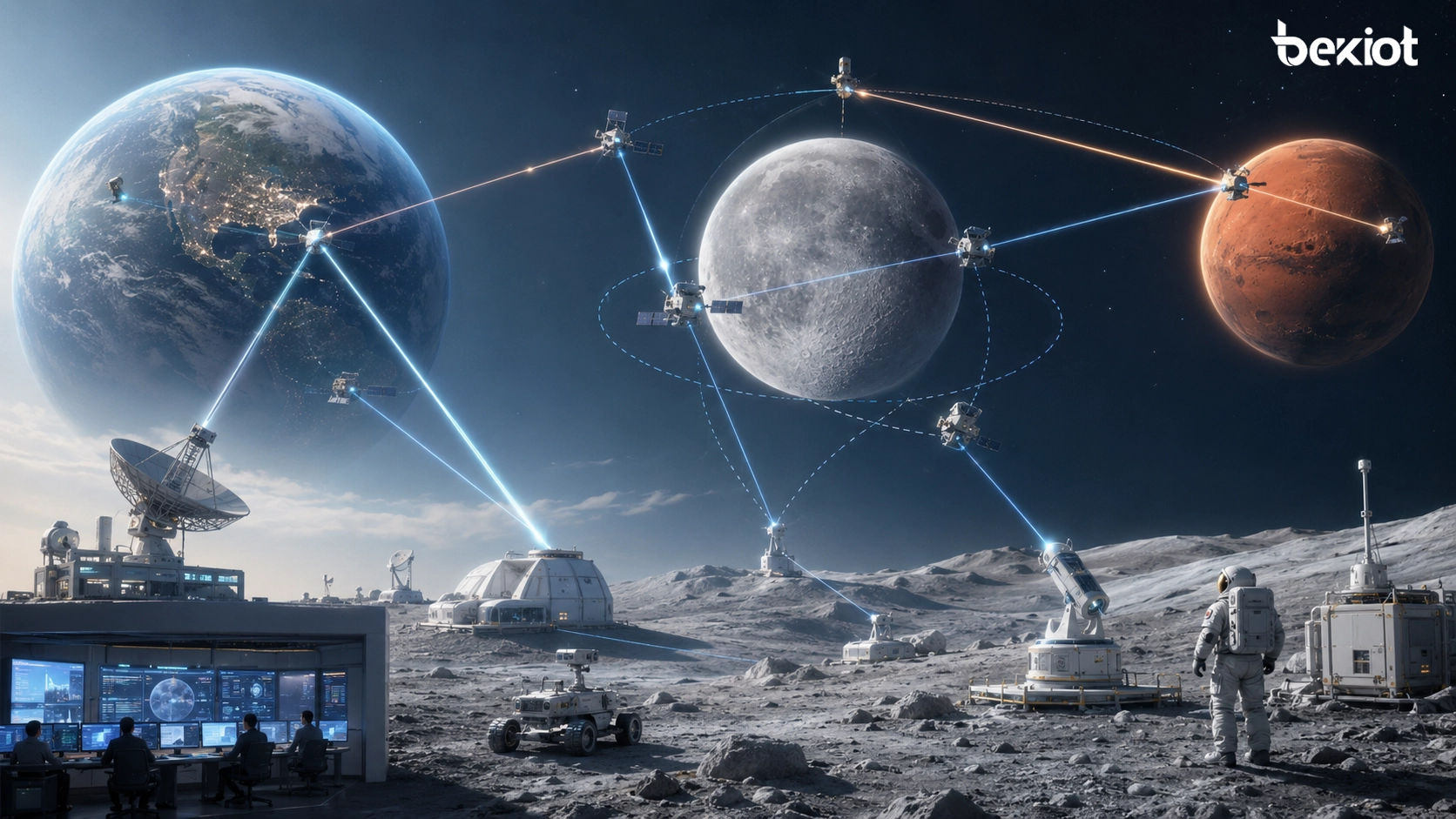 连接航天器 月球资产 地面站与任务控制的月球到火星光通信概念网络