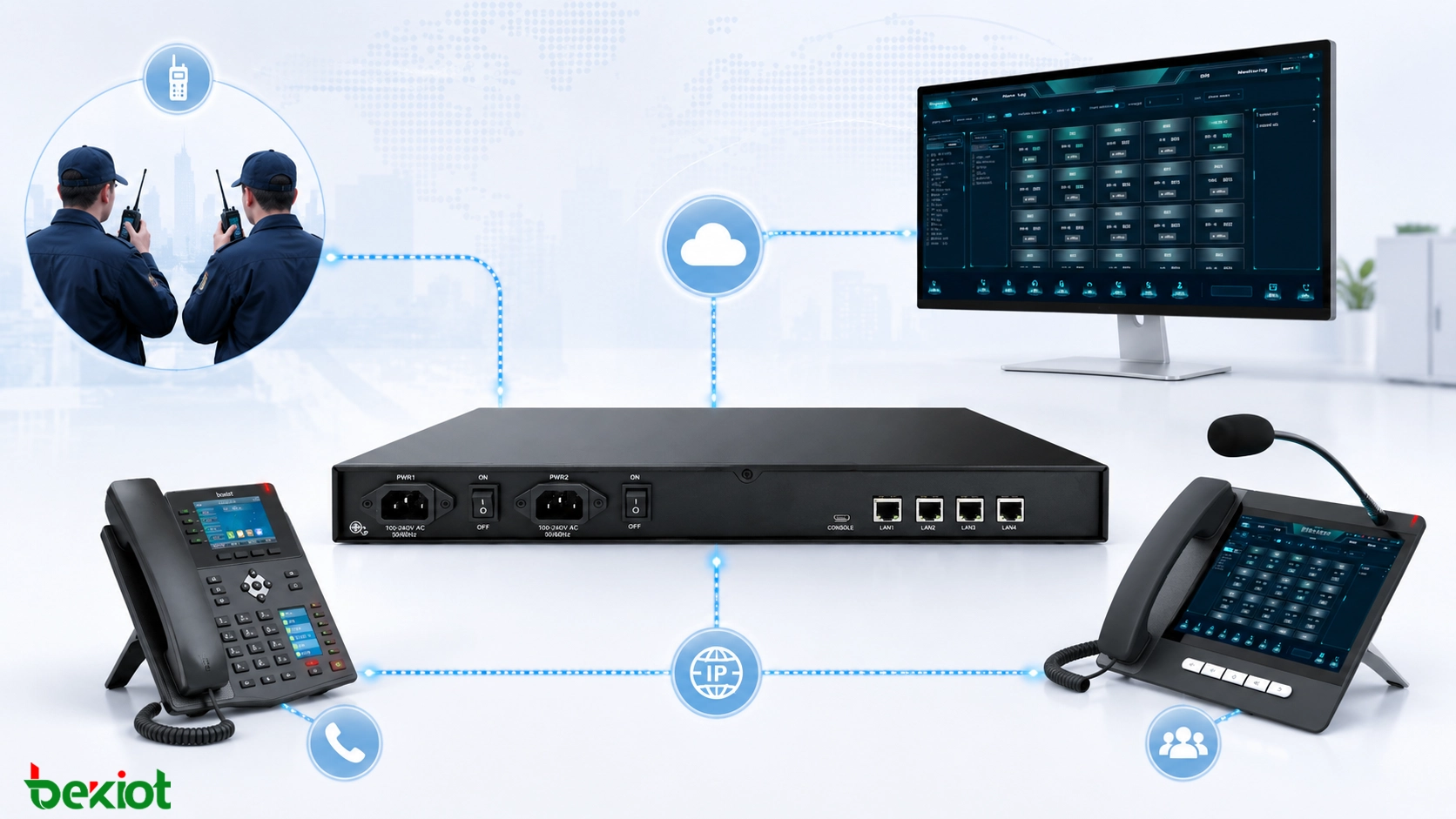 RoIP 网关连接对讲机 SIP 调度平台 IP 电话和指挥中心通信系统