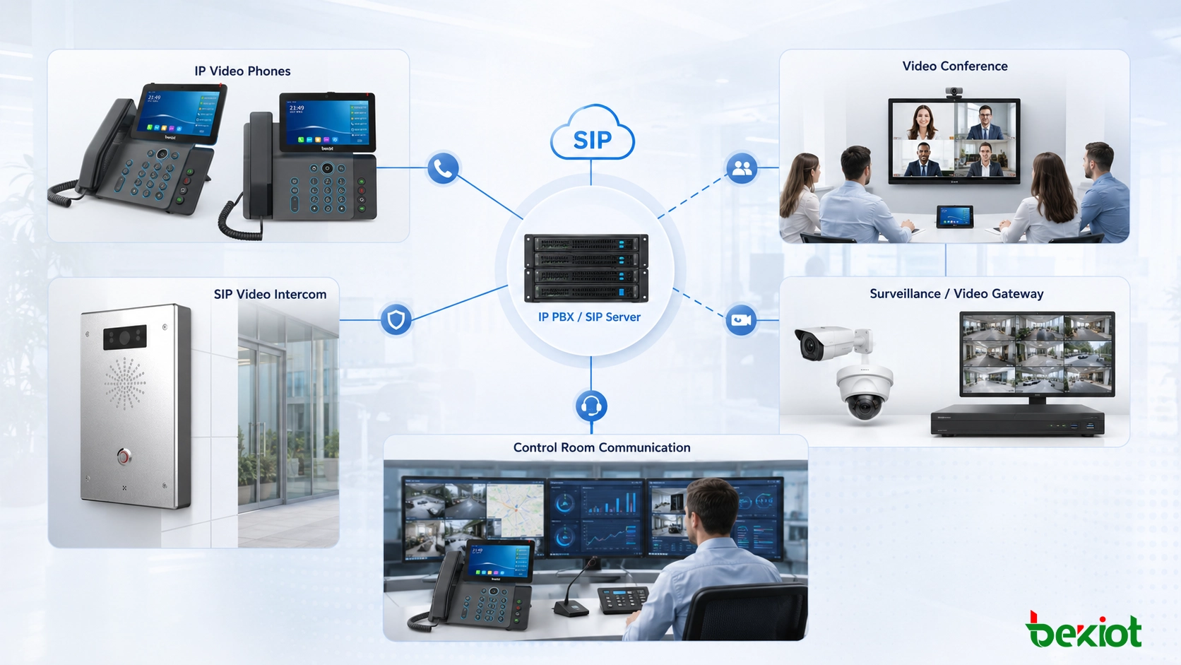 IP PBX 视频联动，展示非视频 IP 电话与监控摄像机绑定，并在通话事件中自动弹出视频