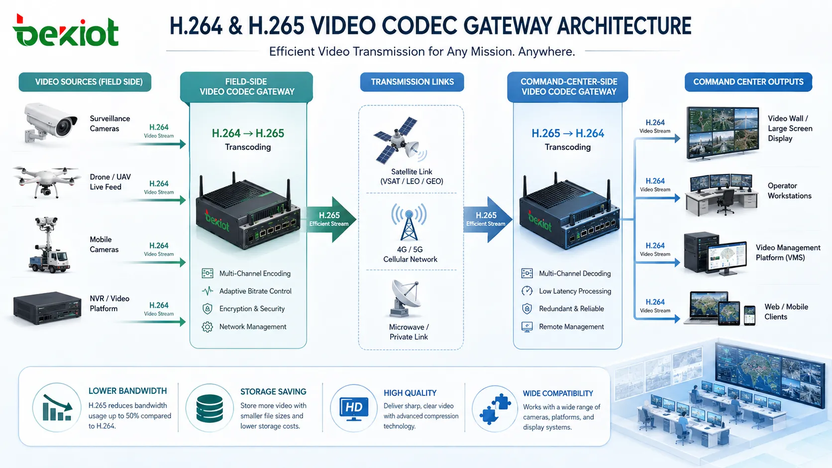H.264 vs H.265：紧急视频传输的最佳编解码策略和转码网关