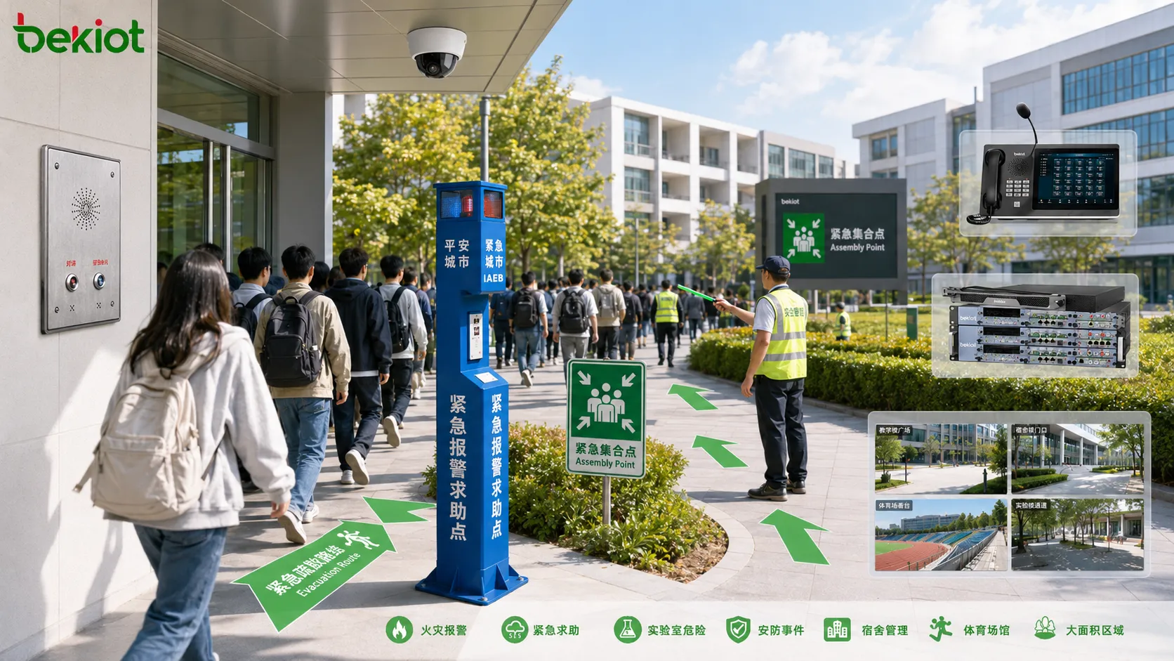 工业厂区、医院、交通站点、校园、商业建筑和公共场馆中的疏散应用