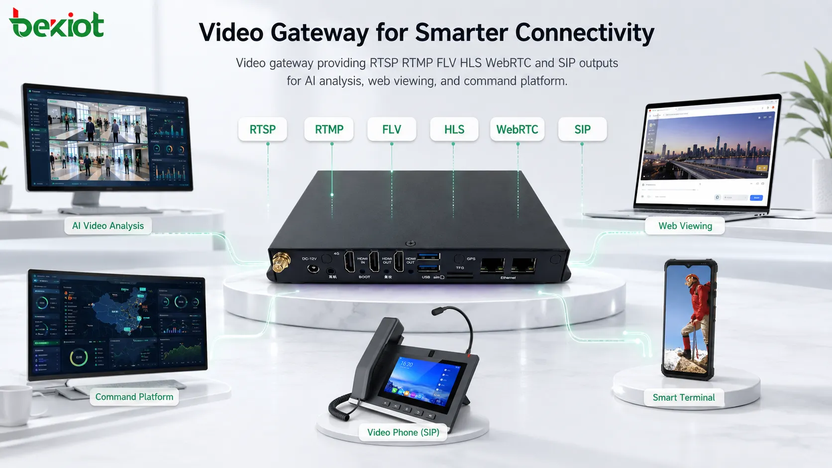 视频网关提供RTSP RTMP FLV HLS WebRTC和SIP输出用于AI分析Web观看和指挥平台