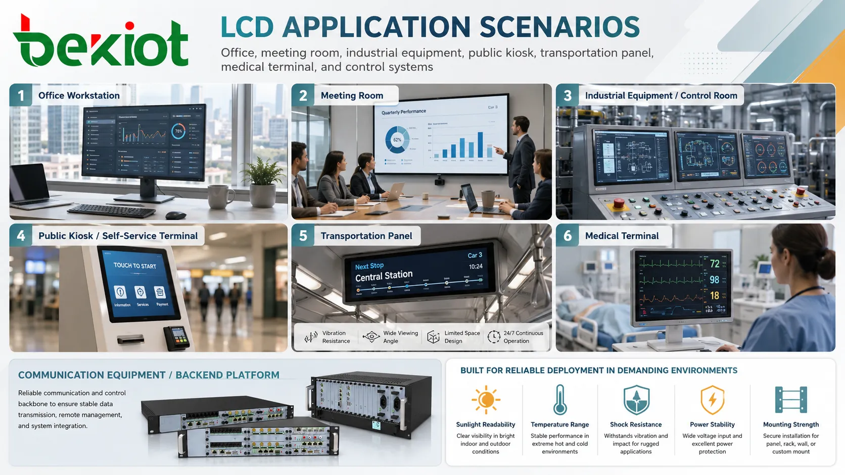 LCD 在办公室会议室、工业设备、公共自助终端、交通面板和医疗终端中的应用