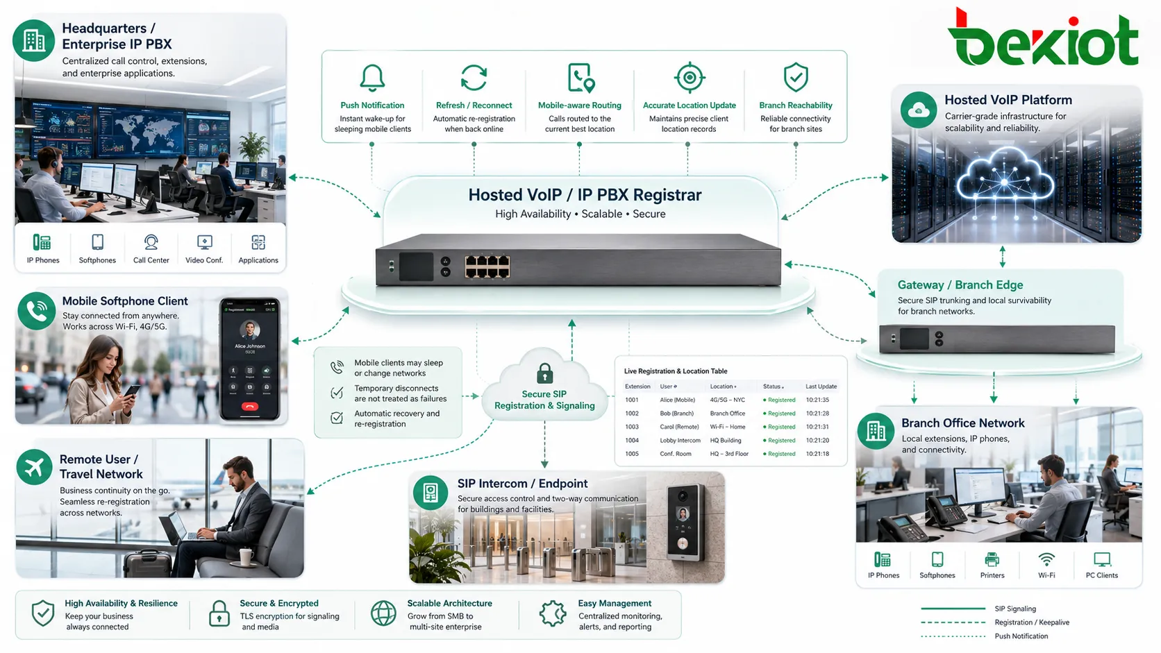 Registrar Server 在企业 IP PBX 托管 VoIP 分支网络移动软电话和 SIP 对讲系统中的应用