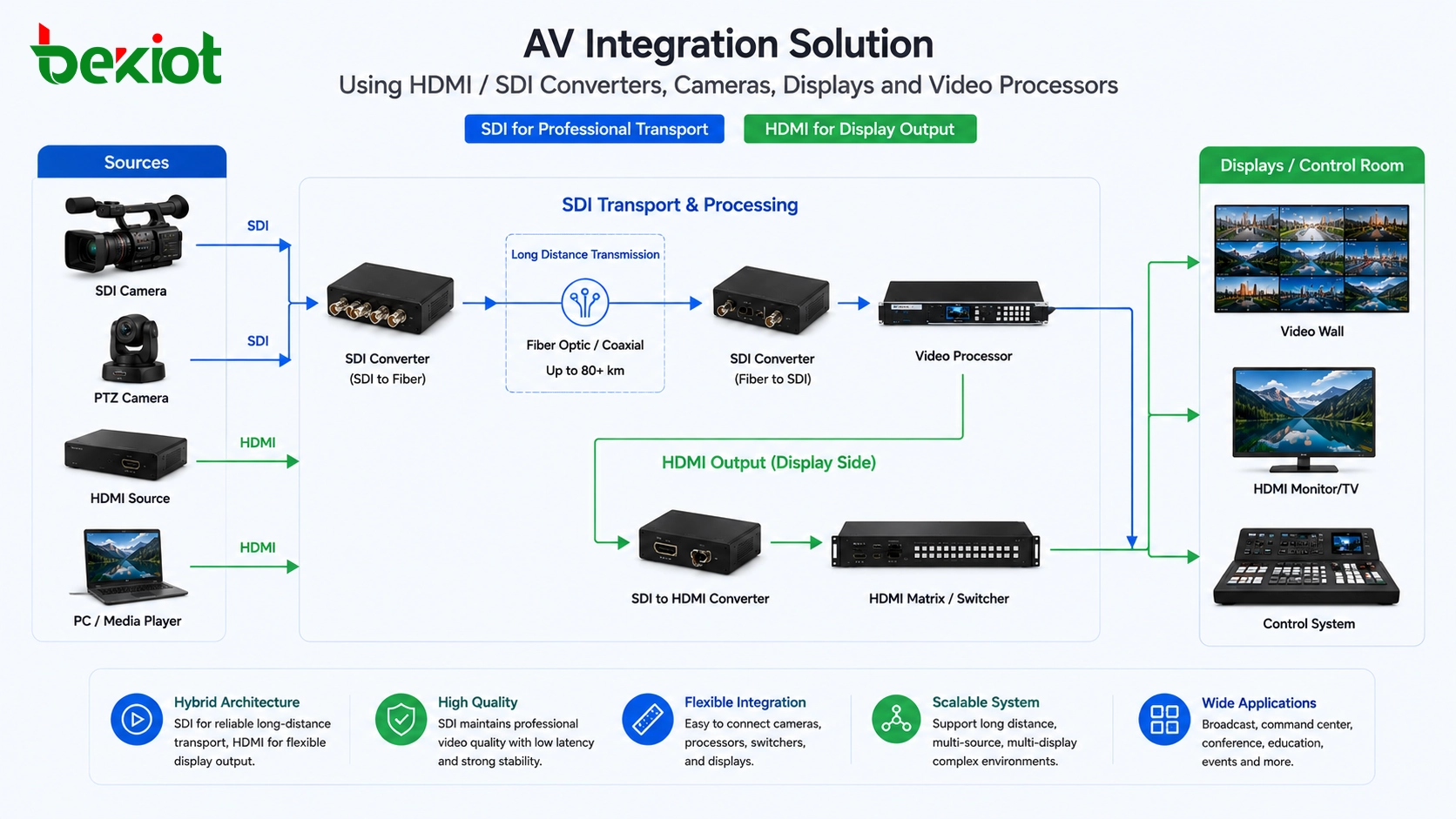 使用HDMI SDI转换器、摄像机、显示器和视频处理器的AV集成解决方案