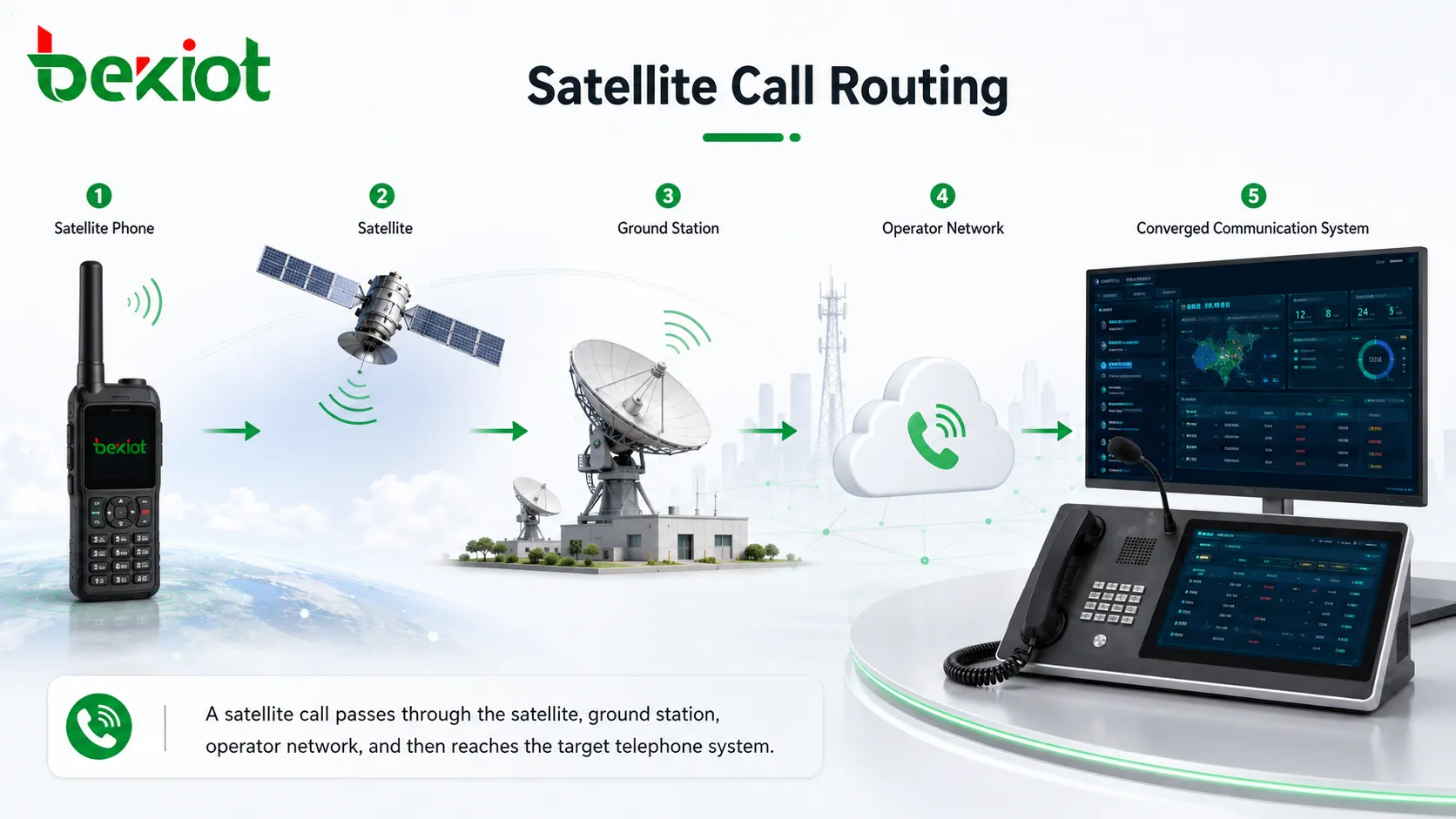 卫星电话呼叫通过卫星地面站和电信运营商网络的路由过程