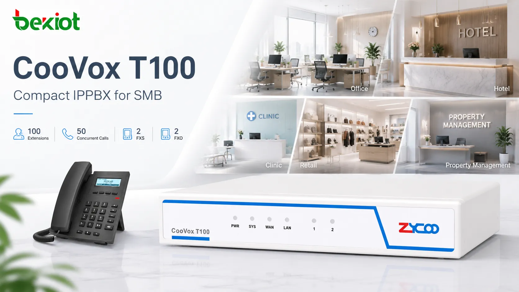 用于中小企业通信的Zycoo T100 CooVox IPPBX硬件服务器