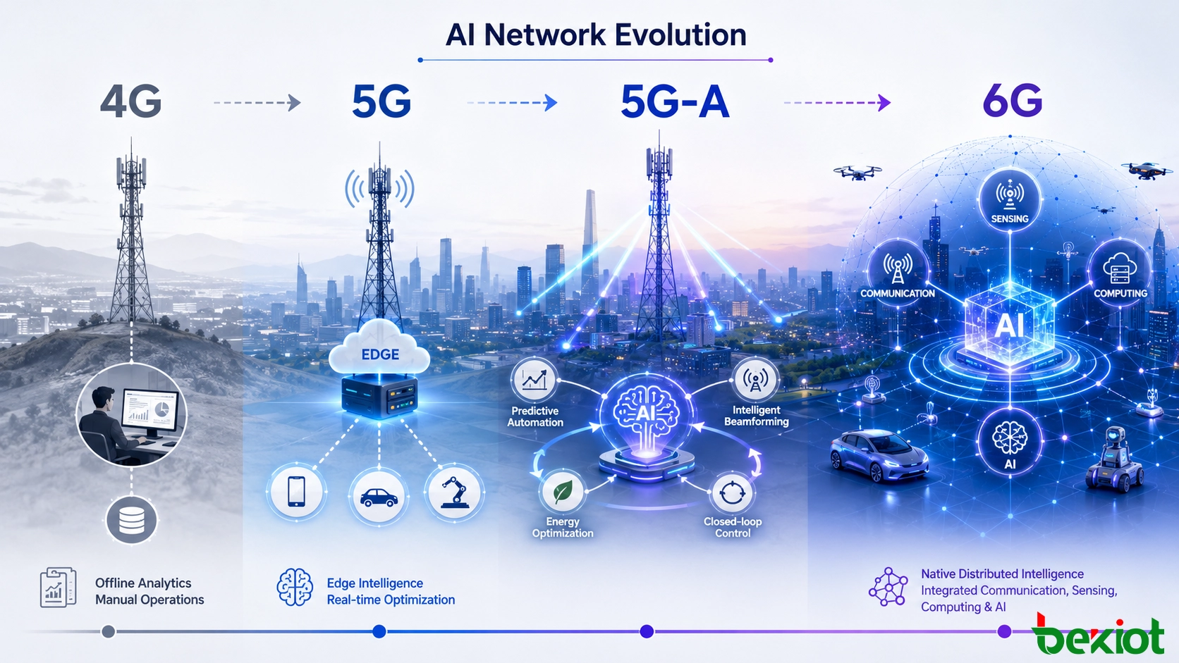 AI在4G、5G、5G-Advanced和6G移动通信网络中的演进