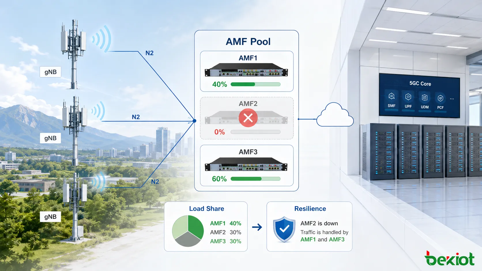 GUAMI层级结构示意，MCC、MNC、AMF Region ID、AMF Set ID和AMF Pointer共同标识5G核心网中的AMF实例