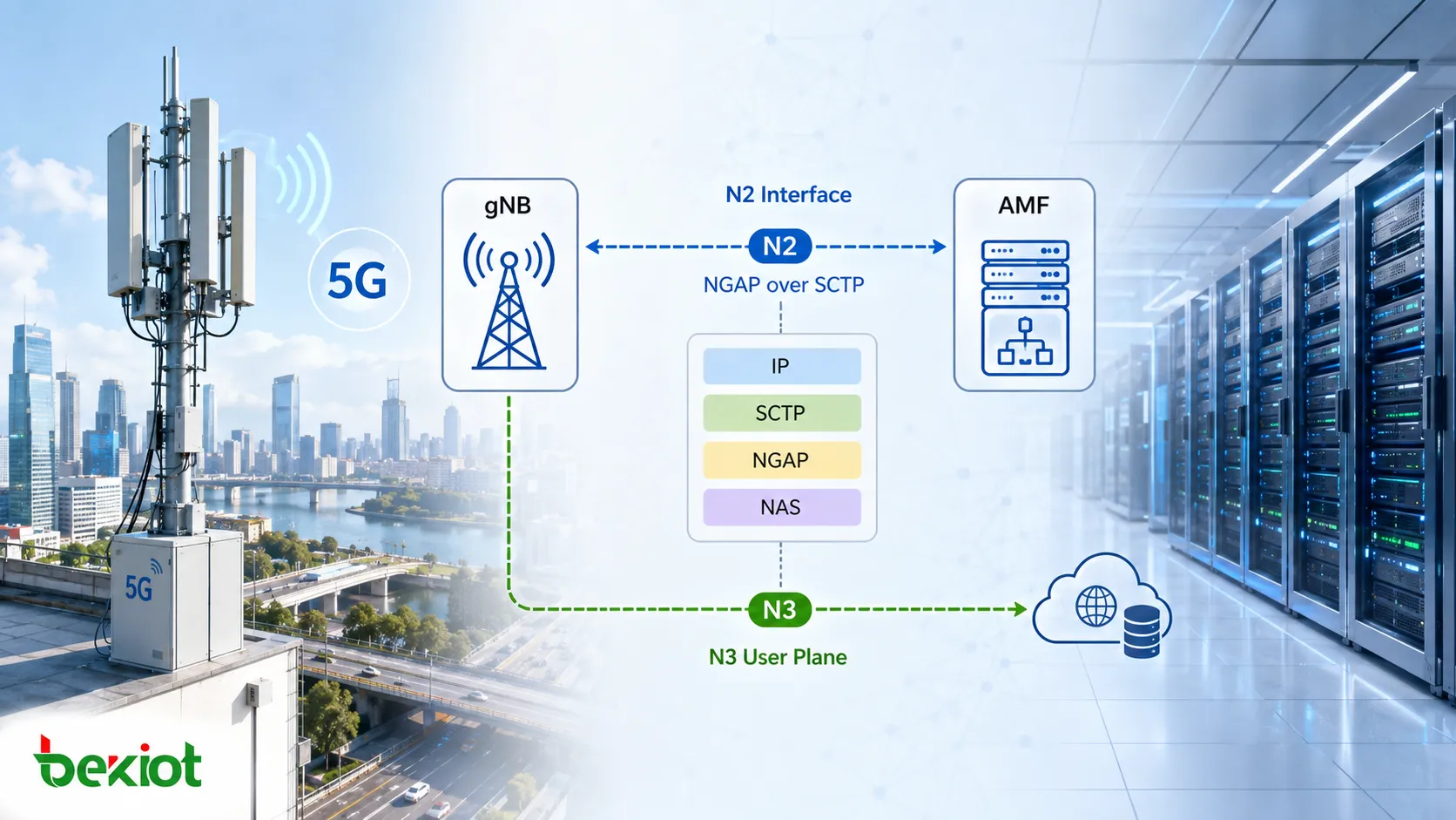 5G N2接口通过SCTP和NGAP连接gNB与AMF，并承载NAS信令和UE控制面流程