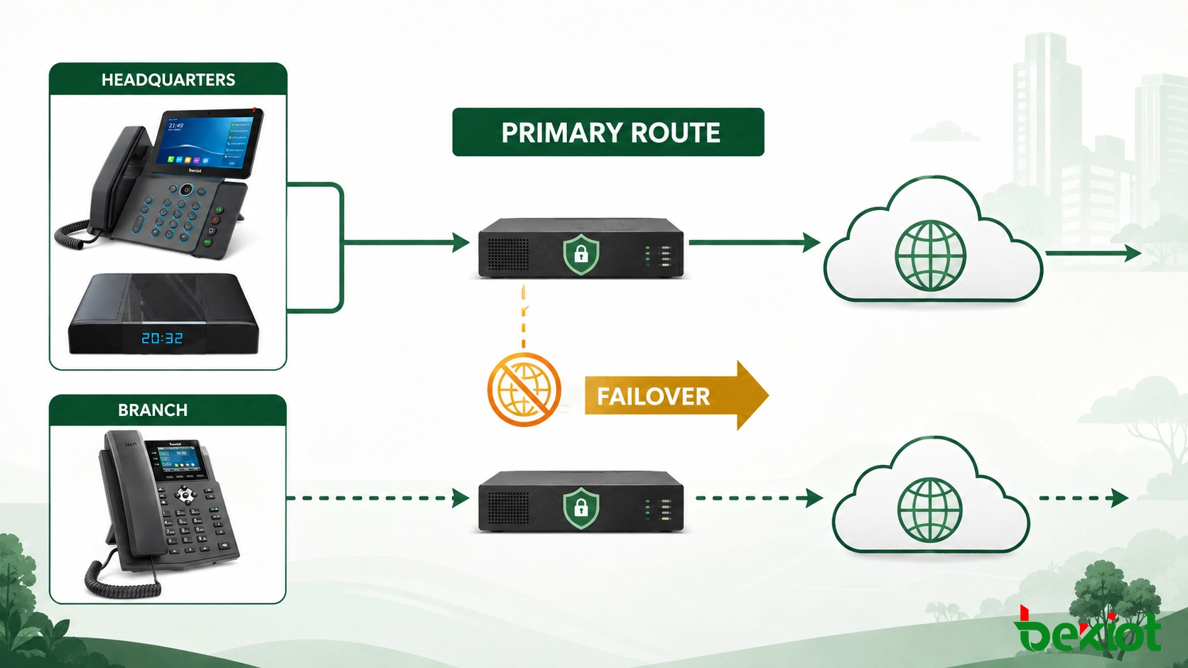 办公电话、本地 PBX、安全边缘和云通信服务之间的 SIP 呼叫路由和故障转移工作流程