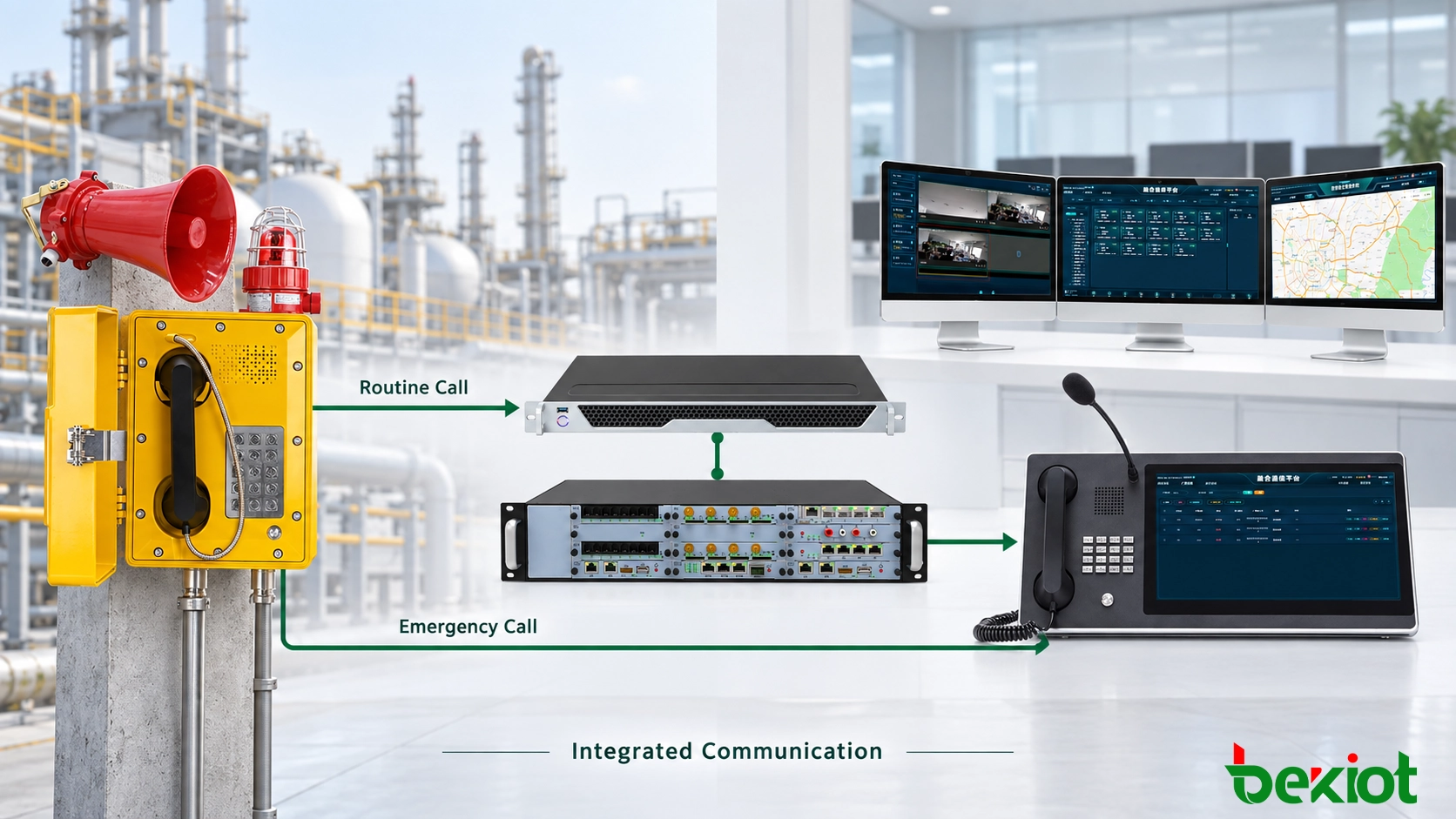 工业设施中防爆电话的 IP PBX 和调度集成架构