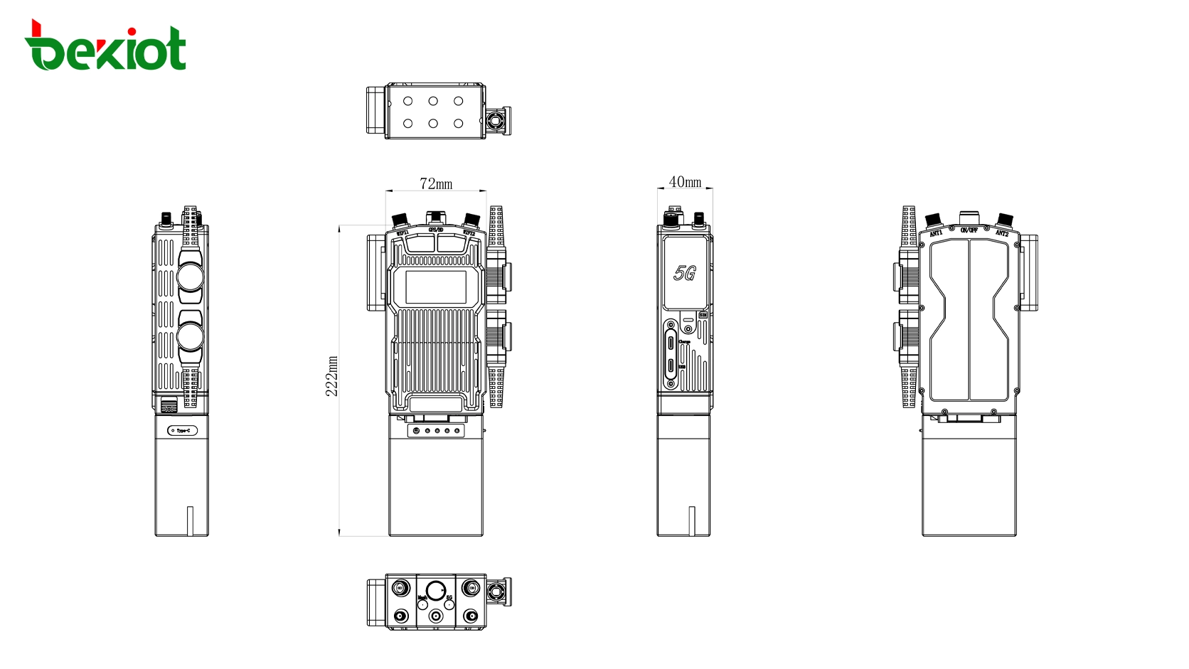 MEB82 SDR MANET手持电台尺寸222 × 72 × 40 mm
