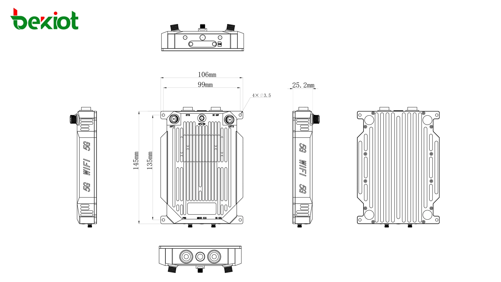 MAB82 SDR MANET机载模块尺寸145 × 106 × 33 mm