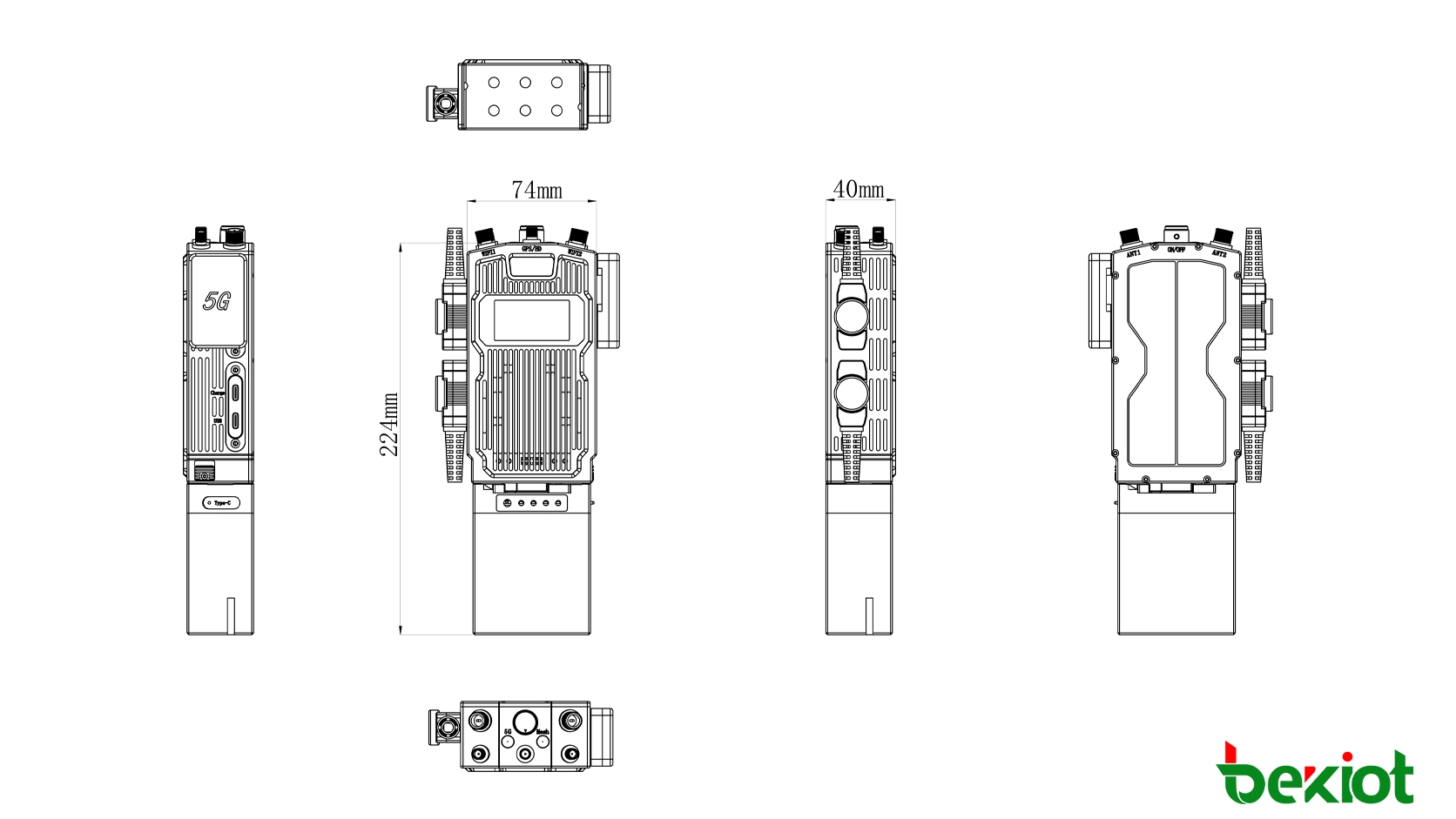 MEB83 SDR MANET手持电台尺寸224 × 74 × 40 mm