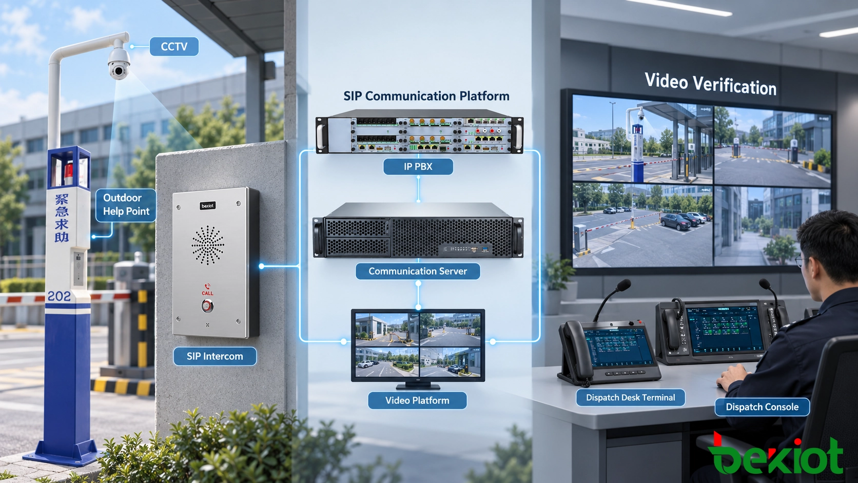 SIP 紧急对讲与 CCTV 视频核实系统集成示意