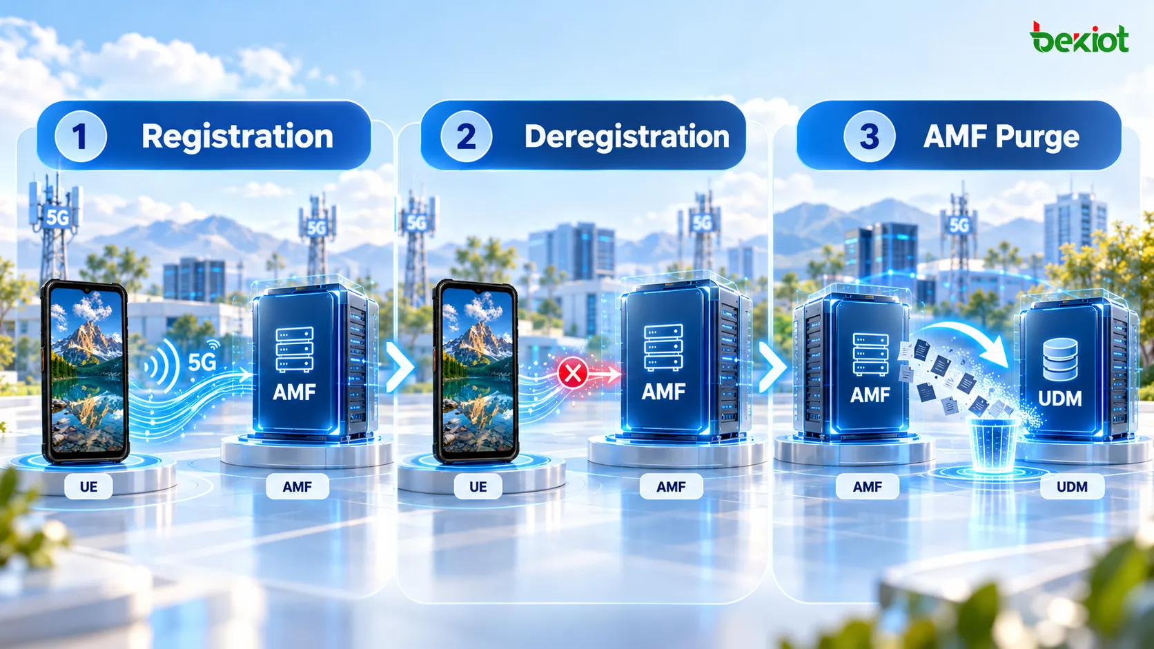 5GC 初始注册、网络发起注销与 AMF Purge 的区别：Purge 在注销后执行，用于清理 AMF 上下文及其与 UDM 的关联关系