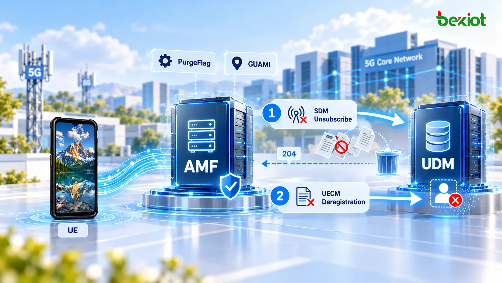 5GC AMF Purge 清理用户签约数据、MM Context、UDM 中的 SDM Subscription 和 UECM Registration，避免继续保留失效的 UE 上下文