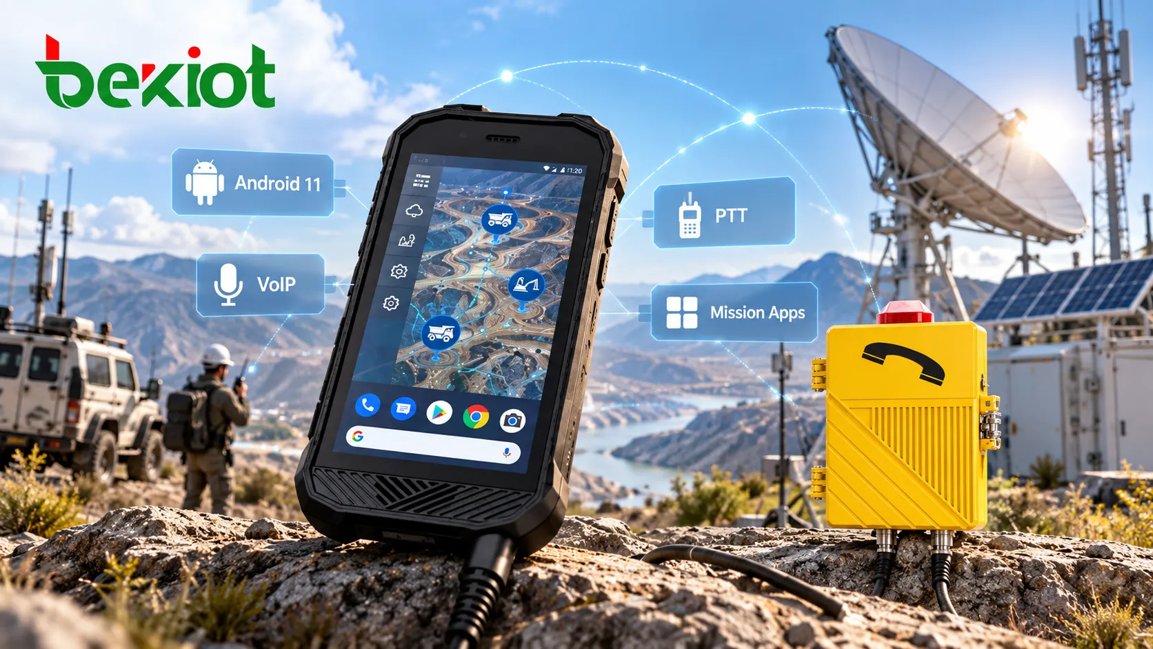 SVA 500 加固型 VoIP 通信终端通过 5 英寸触摸屏、Android 平台和 PTT 按钮，在关键现场环境中支持语音通信与任务应用程序